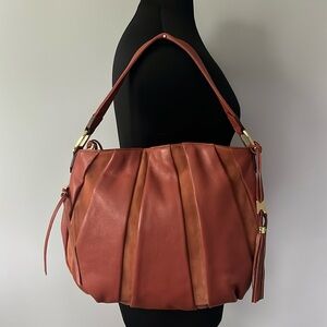 Aimee Kestenberg Burnt Orange Coral Leather Suede Tassle Zips Shoulder Hobo Bag